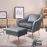 Grey Fluffy Super Comfy Velvet Luxury Accent Chair with Ottoman