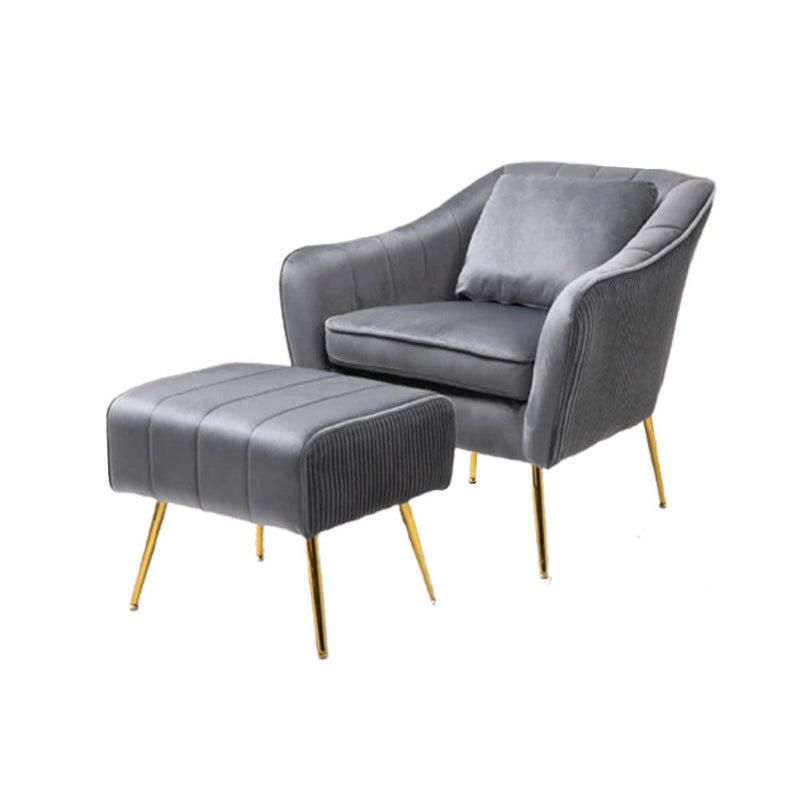 Grey Fluffy Super Comfy Velvet Luxury Accent Chair with Footrest