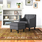Grey Tufted Comfy Classic Lounge Accent Chair with Ottoman