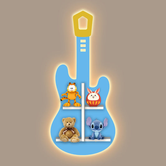 Guitar Shape Wooden Wall Shelf LED Light Wall Shelf for Kids