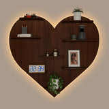 Heart Backlit Designer Wooden Wall Shelf / Book Shelf / Night Light, Walnut Finish