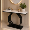 Heptagon Black Base Rectangular Shape White Marble Console Table