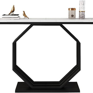 Heptagon Black Base Rectangular Shape White Marble Console Table