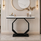 Heptagon Black Base Rectangular Shape White Marble Console Table