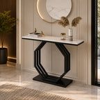 Heptagon Black Base Rectangular Shape White Marble Console Table