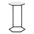Hexagon Shape Marble Top Black Stand Side Table