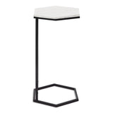 Hexagon Shape Marble Top Black Stand Side Table