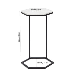 Hexagon Shape Marble Top Black Stand Side Table