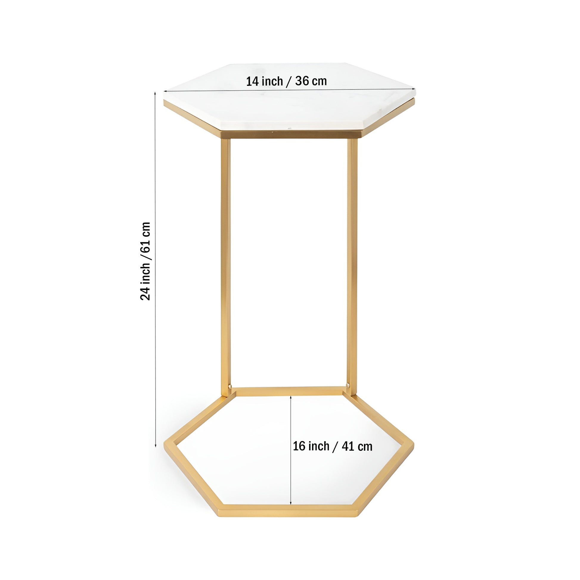 Hexagon Shape Marble Top Golden Stand Side Table