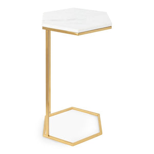 Hexagon Shape Marble Top Golden Stand Side Table