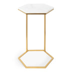 Hexagon Shape Marble Top Golden Stand Side Table