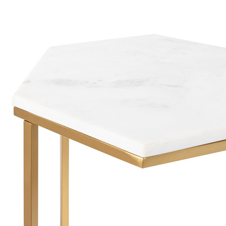 Hexagon Shape Marble Top Golden Stand Side Table