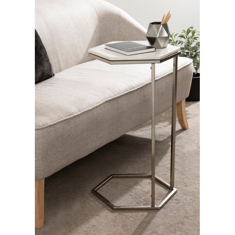 Hexagon Shape Marble Top Silver Stand Side Table