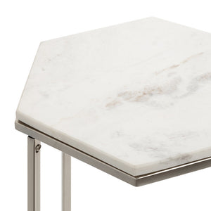 Hexagon Shape Marble Top Silver Stand Side Table