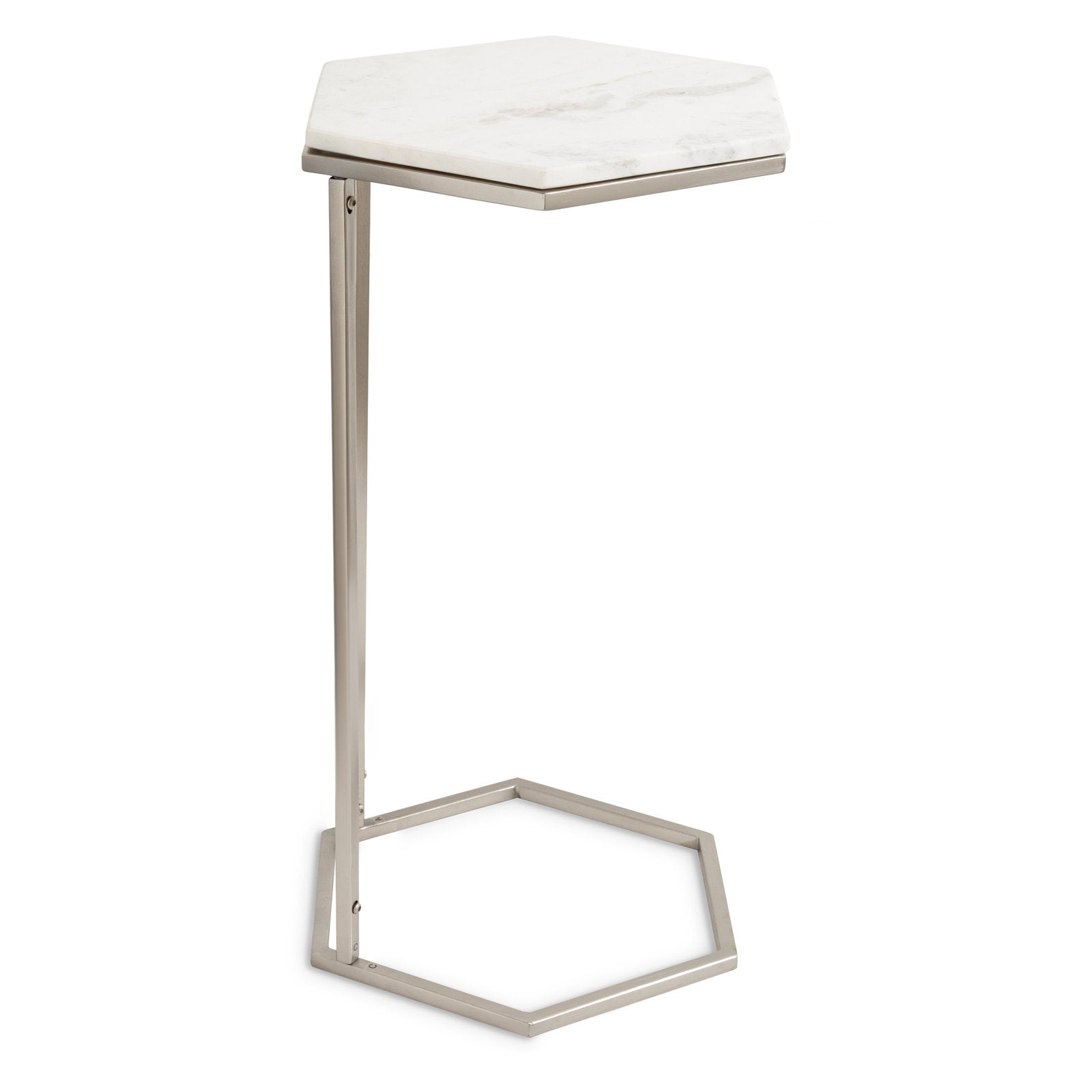 Hexagon Shape Marble Top Silver Stand Side Table