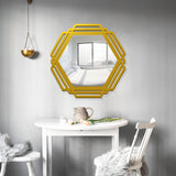 Hexagonal Shape Designer Decorative Wooden Wall Mirror With Gold Texture