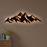 Himalayan Mountain Backlit Wooden Wall Art with LED Night Light Walnut Finish