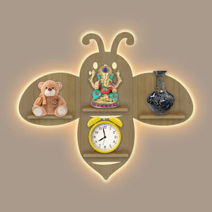 Honey Bee Wooden Wall Shelf LED Light Wall Shelf with Oak Finish
