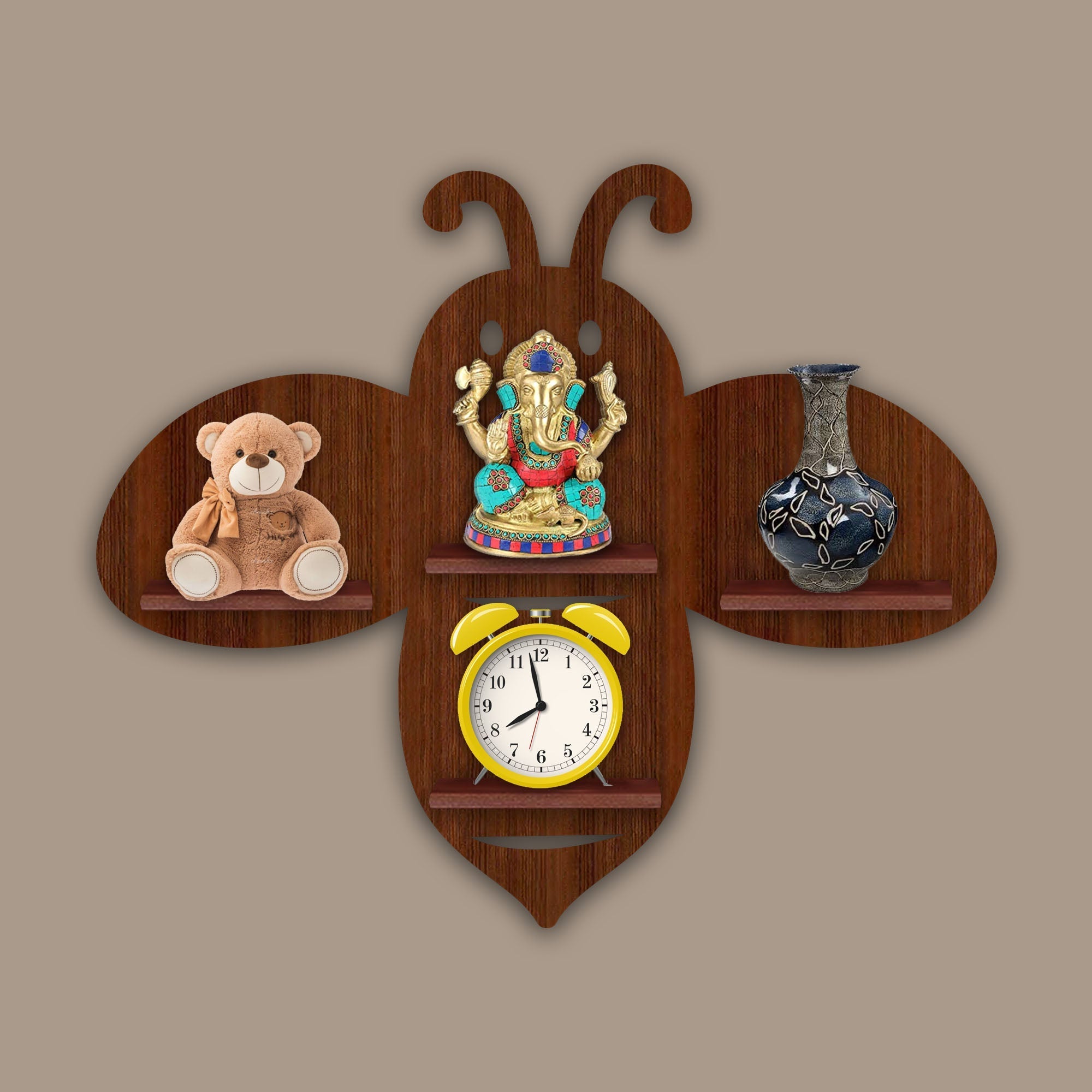 LED Light Wall Shelf with Walnut Finish