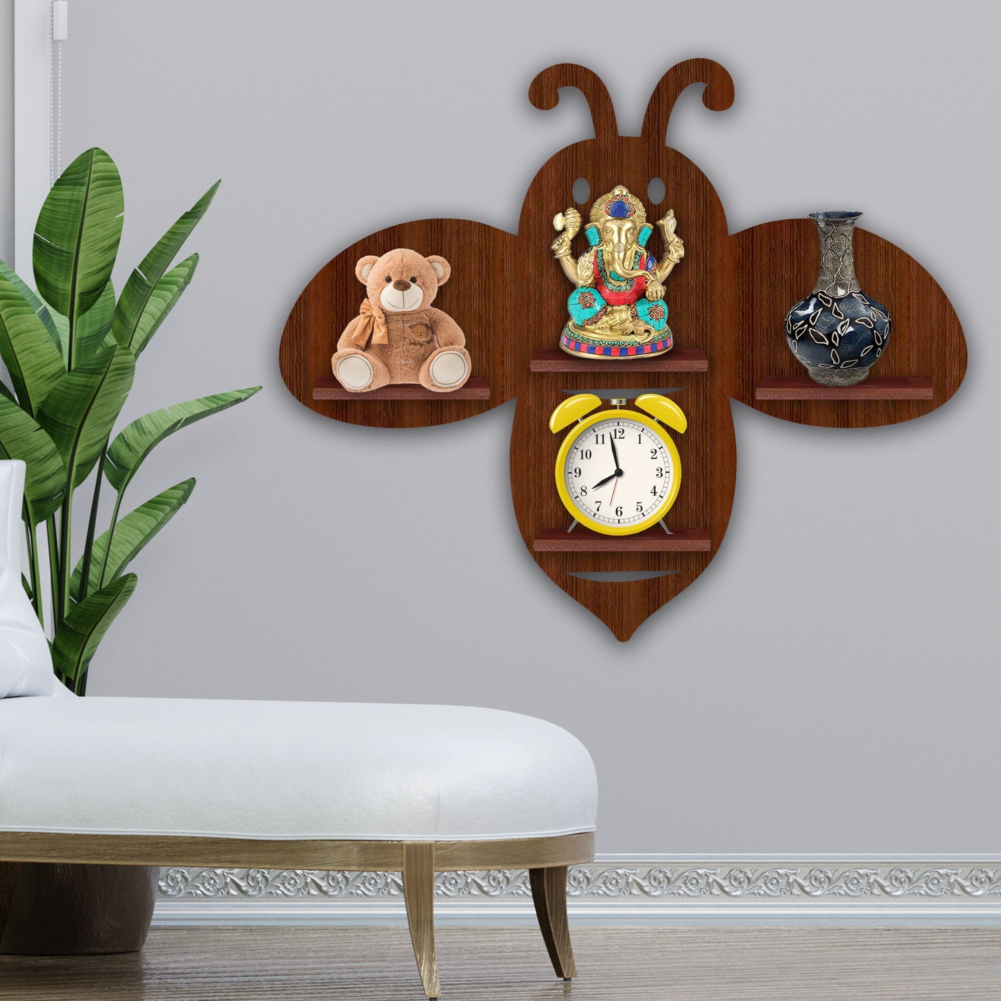  Wall Shelf LED Light Wall Shelf with Walnut Finish