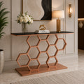 Honeycomb Motif Copper Finish Metal Console Table