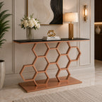 Honeycomb Motif Copper Finish Metal Console Table