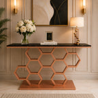 Honeycomb Motif Copper Finish Metal Console Table