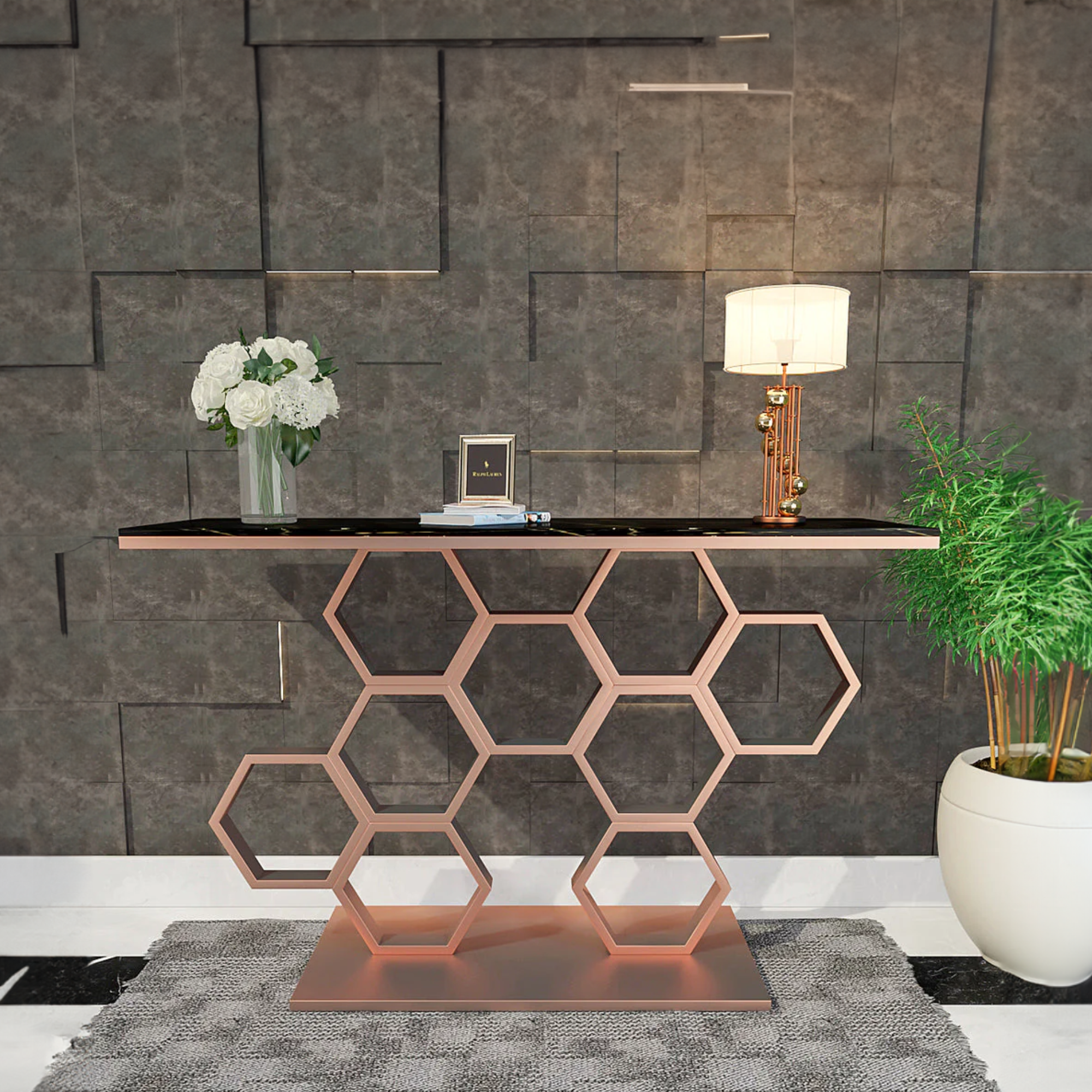 Copper Finish Metal Console Table for home decoration		