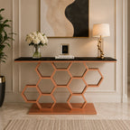 Honeycomb Motif Copper Finish Metal Console Table
