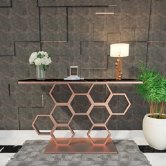 Honeycomb Motif Copper Finish Metal Console Table