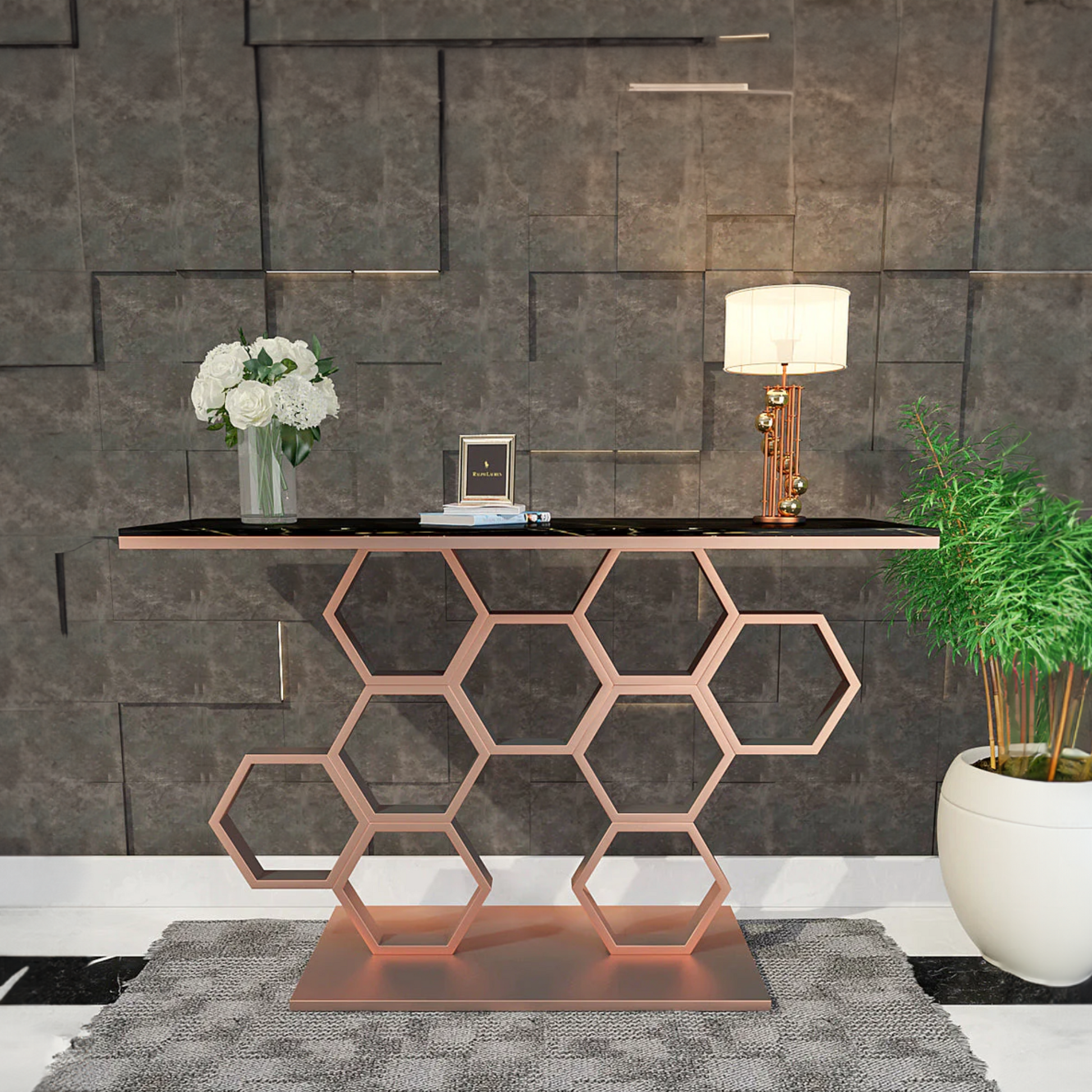 Copper Finish Metal Console Table for home decoration		