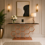 Honeycomb Motif Copper Finish Metal Console Table
