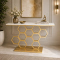 Honeycomb Motif Golden Metal Finish Console Table
