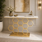 Honeycomb Motif Golden Metal Finish Console Table