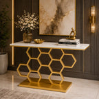 Honeycomb Motif Golden Metal Finish Console Table