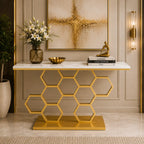 Honeycomb Motif Golden Metal Finish Console Table