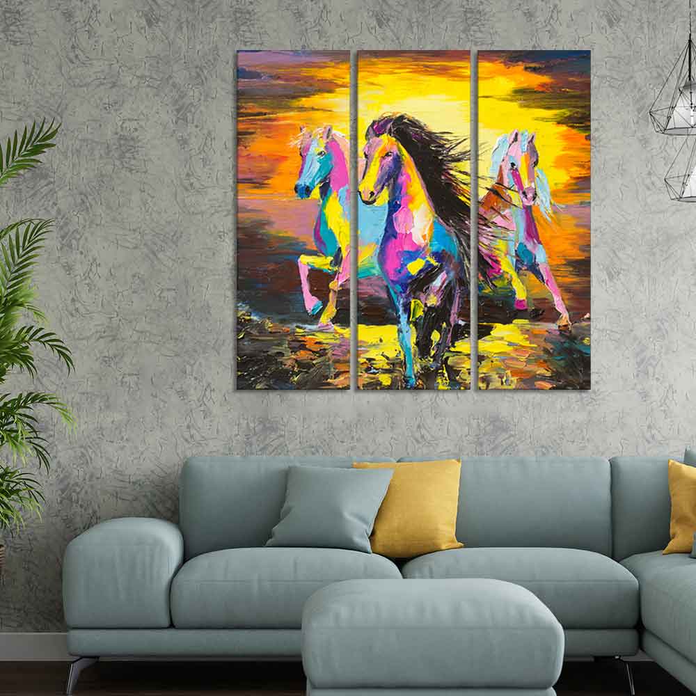 Horses Running Wall Painting of 3 Pieces