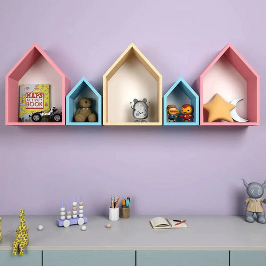 Shape Wooden Wall Storage Shelves for Kids