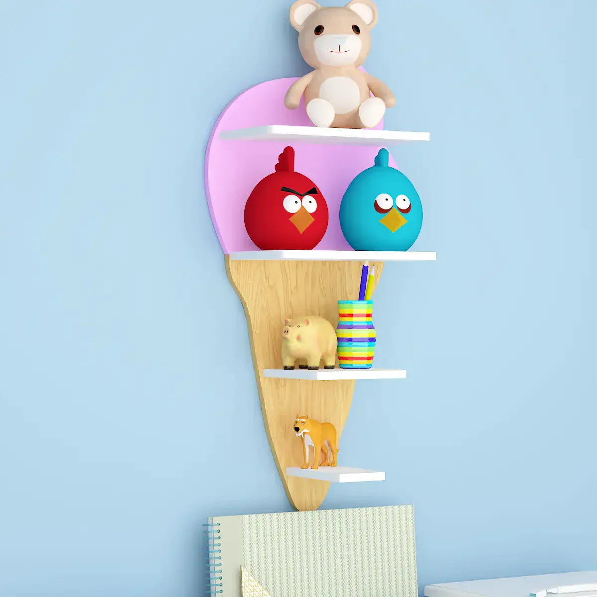 Shape Wooden Wall Storage Shelf for Kids