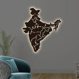 India Map Backlit Wooden Wall Decor with LED Night Light Walnut Finish