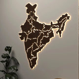 India Map with LED Night Light Walnut Finish
