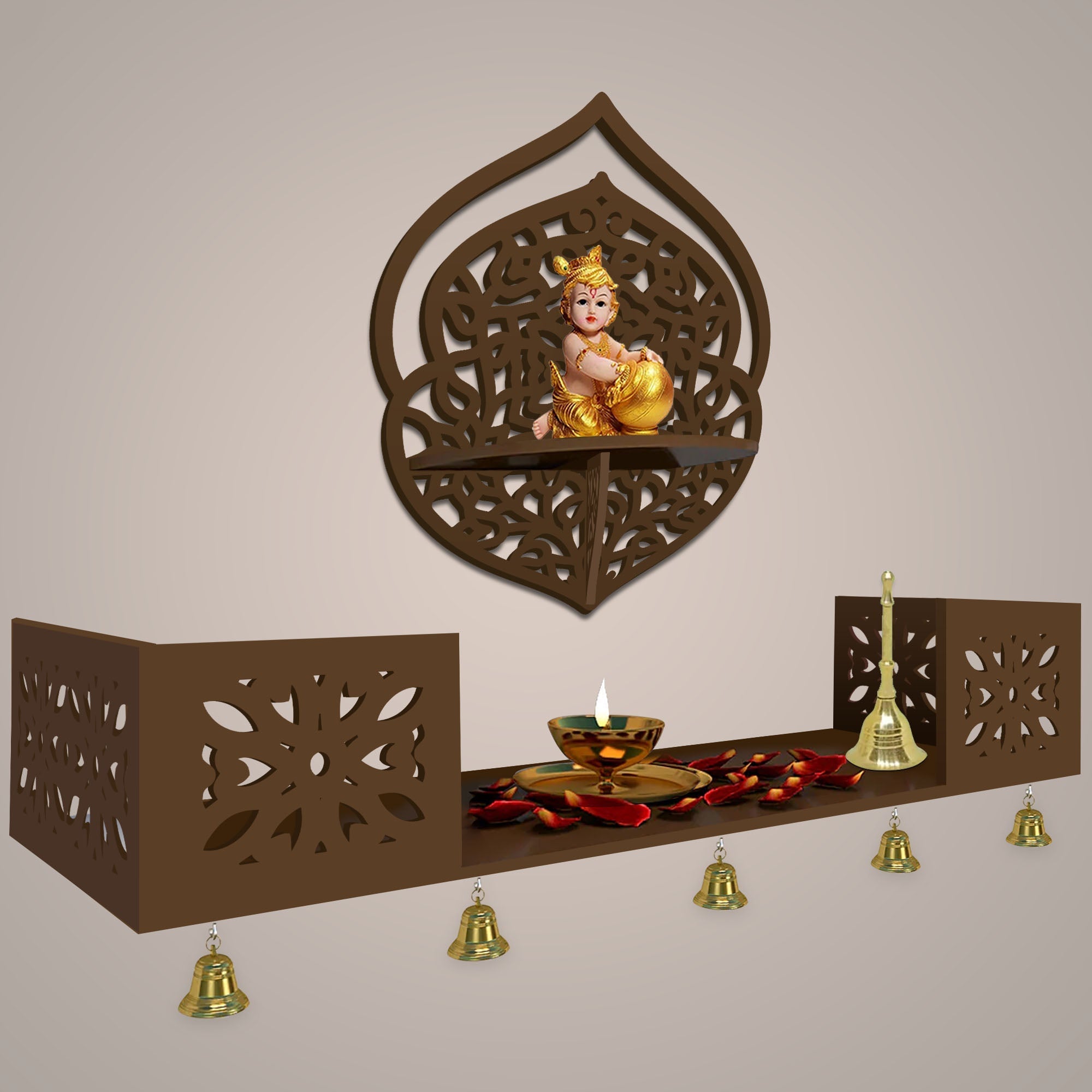 Intricate Jali Designer Shaped Wall Hanging Wooden Temple/ Pooja Mandi – Vibecrafts