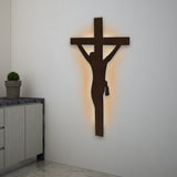 Jesus Crosses Backlit Wooden Wall Hanging