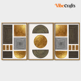 Line Art Golden Shapes Floating Canvas Wall Painting Set of Three