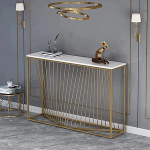 Linear Design Golden Metal Stand Console Marble Table