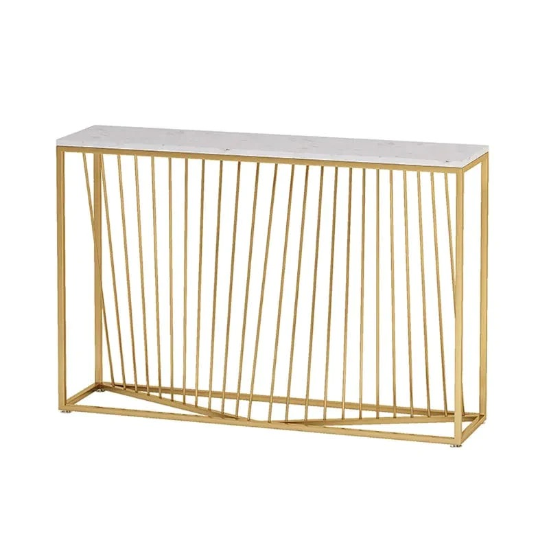 Linear Design Golden Metal Stand Console Marble Table