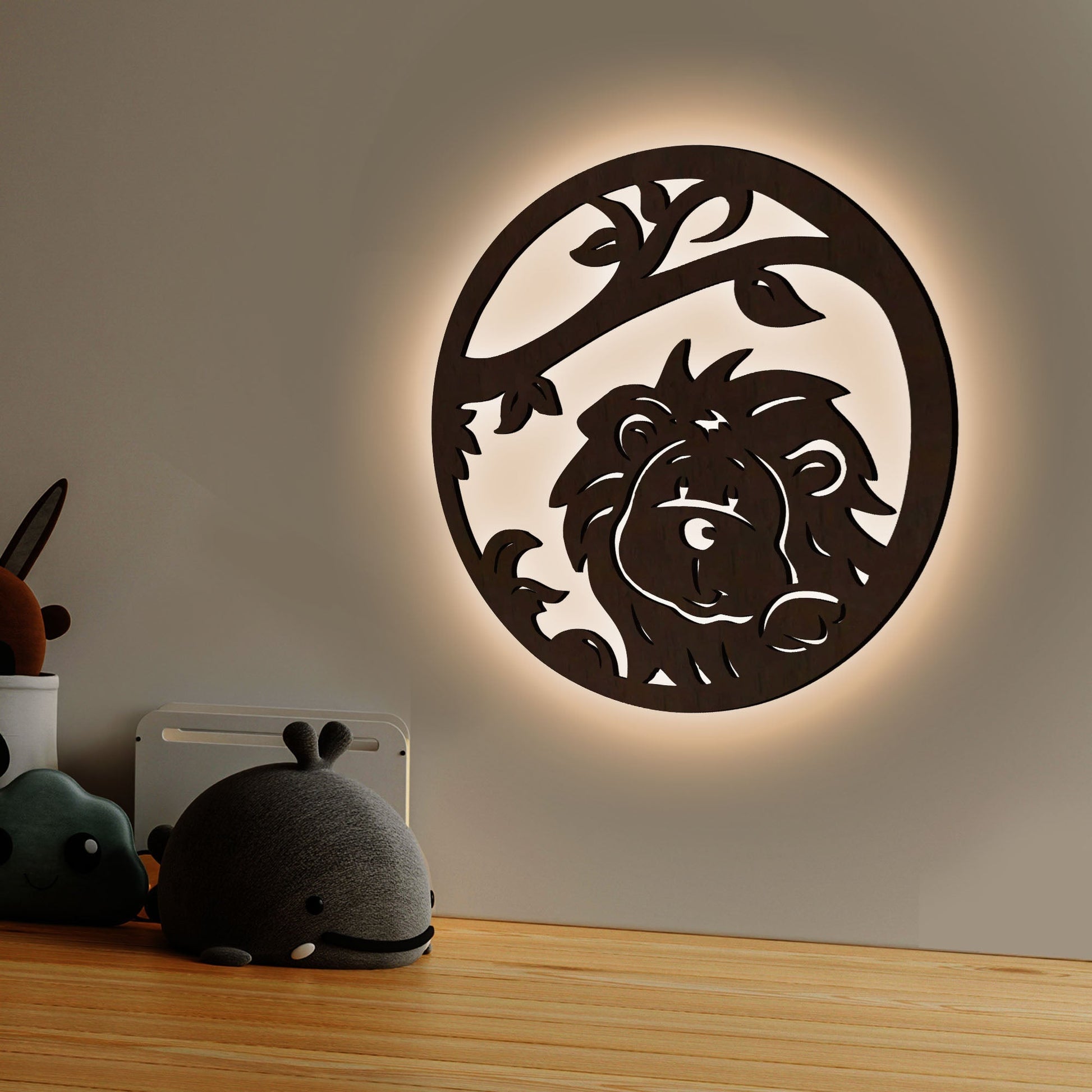 Little Lion Art Backlit Wooden Wall Decor 