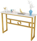 Long Narrow White Gold Marble Console Table