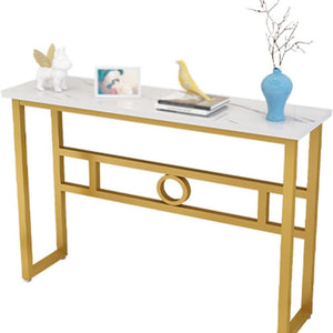 Long Narrow White Gold Marble Console Table