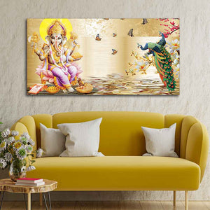 Ganesha and Peacocks Canvas Wall Painting